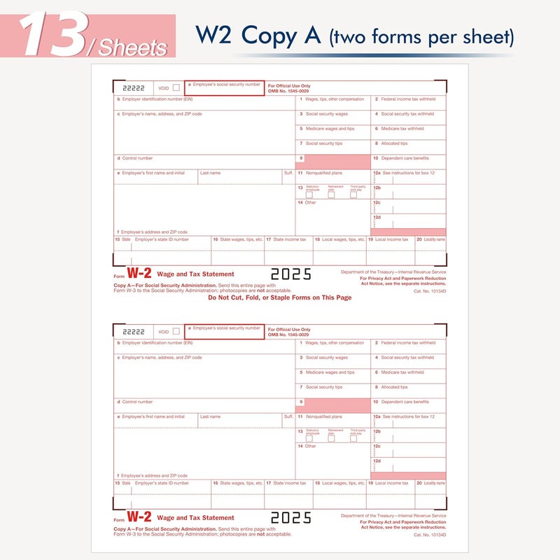 Rsgift W2 Forms 2025 with Envelopes,6 Part W-2 Tax Forms 2025, 6-Part W-2 Forms with 25 Self-Seal Envelopes, Laser Forms Designed for Accounting(W2 6 Part 25 with Envelopes) - Image 2